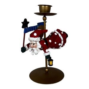 Vintage Candlestick Candle Holder Christmas Wizard Santa Flying House Decor